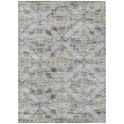 3' X 5' Silver And Ivory Geometric Washable Indoor Outdoor Area Rug HomeRoots