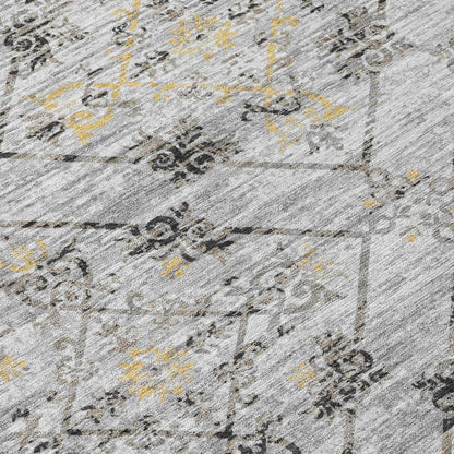 3' X 5' Silver And Ivory Geometric Washable Indoor Outdoor Area Rug HomeRoots
