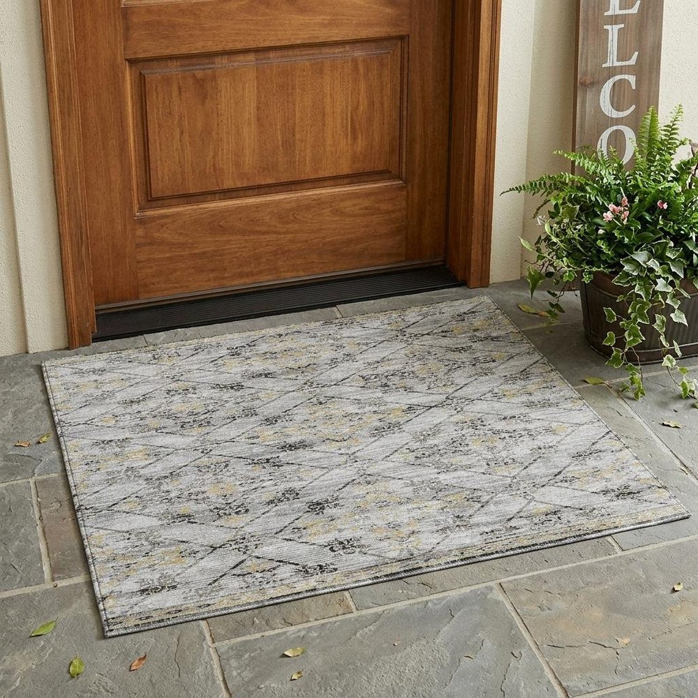 3' X 5' Silver And Ivory Geometric Washable Indoor Outdoor Area Rug HomeRoots