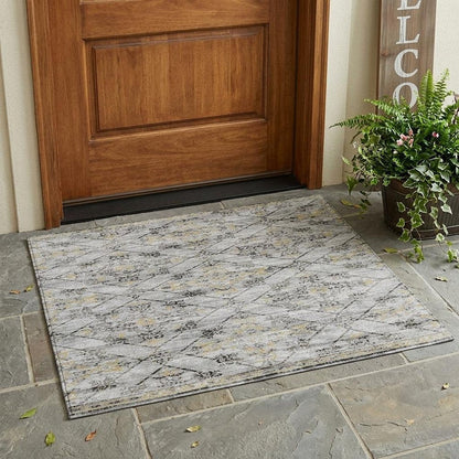 3' X 5' Silver And Ivory Geometric Washable Indoor Outdoor Area Rug HomeRoots