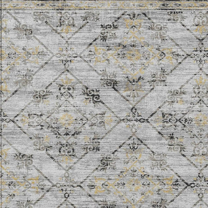 5' X 8' Silver And Ivory Geometric Washable Indoor Outdoor Area Rug HomeRoots