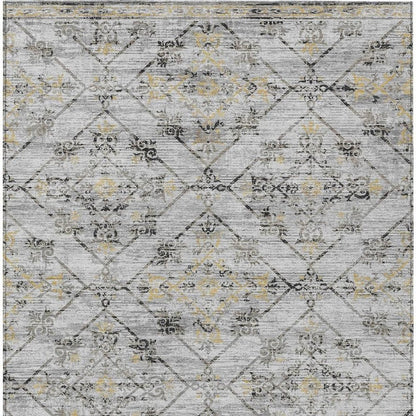 5' X 8' Silver And Ivory Geometric Washable Indoor Outdoor Area Rug HomeRoots