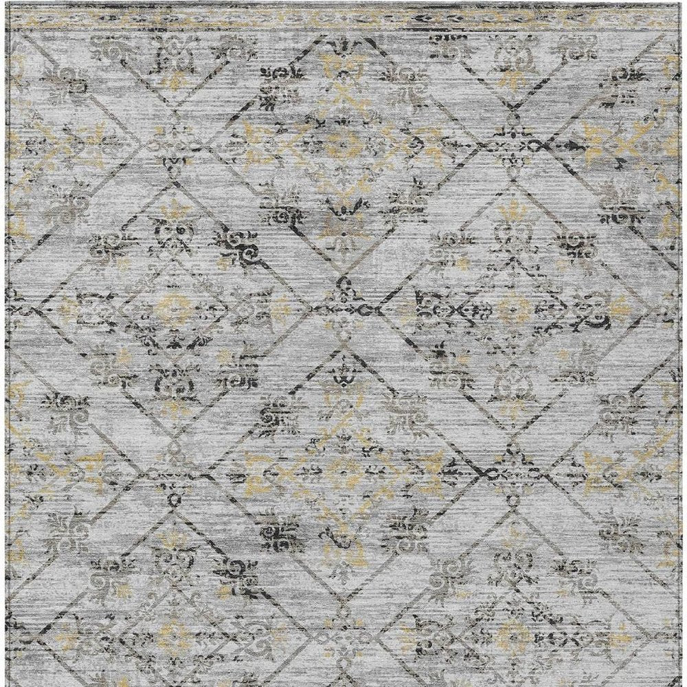 5' X 8' Silver And Ivory Geometric Washable Indoor Outdoor Area Rug