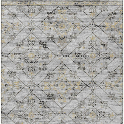 5' X 8' Silver And Ivory Geometric Washable Indoor Outdoor Area Rug