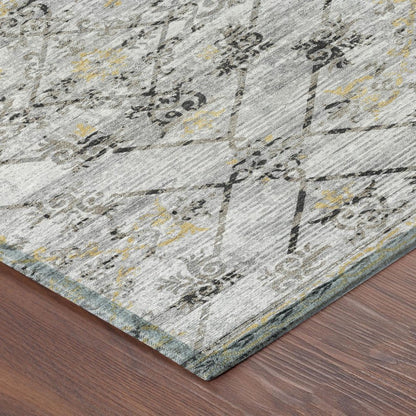 5' X 8' Silver And Ivory Geometric Washable Indoor Outdoor Area Rug HomeRoots