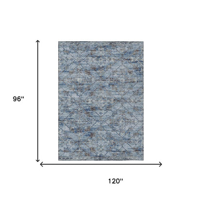 8' X 10' Sky Blue And Ivory Geometric Washable Indoor Outdoor Area Rug HomeRoots