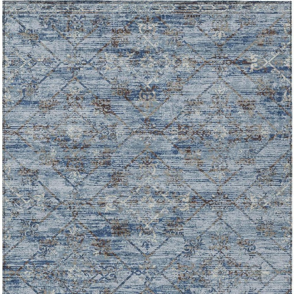 8' X 10' Sky Blue And Ivory Geometric Washable Indoor Outdoor Area Rug HomeRoots
