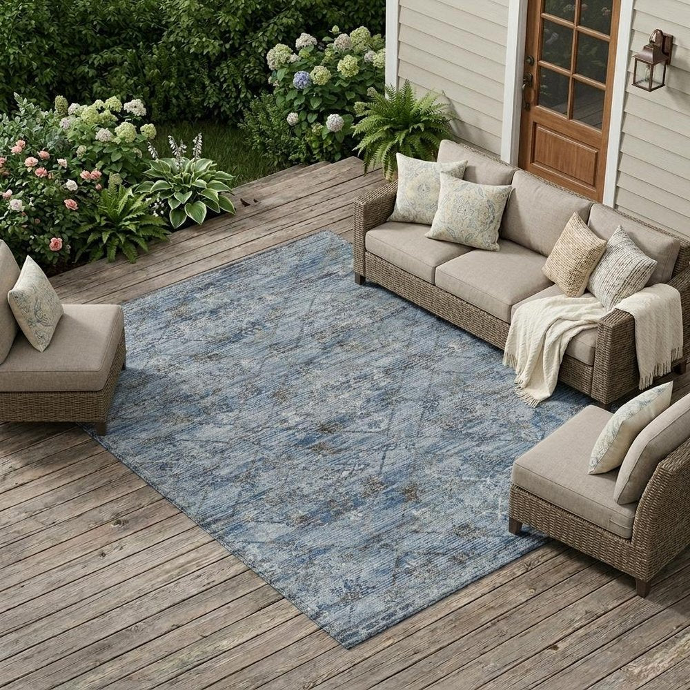 8' X 10' Sky Blue And Ivory Geometric Washable Indoor Outdoor Area Rug HomeRoots