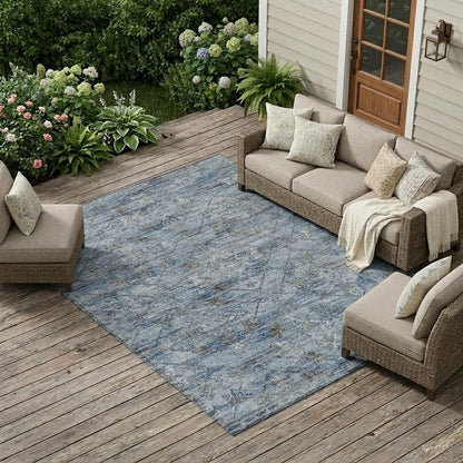 8' X 10' Sky Blue And Ivory Geometric Washable Indoor Outdoor Area Rug HomeRoots