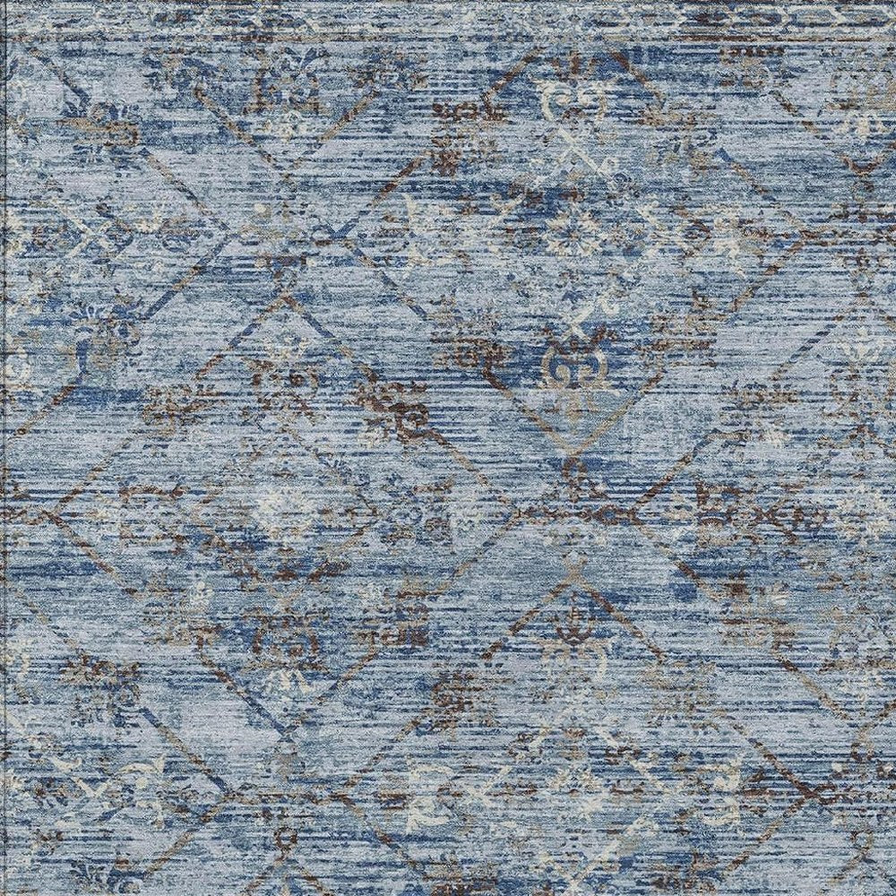 9' X 12' Sky Blue And Ivory Geometric Washable Indoor Outdoor Area Rug HomeRoots