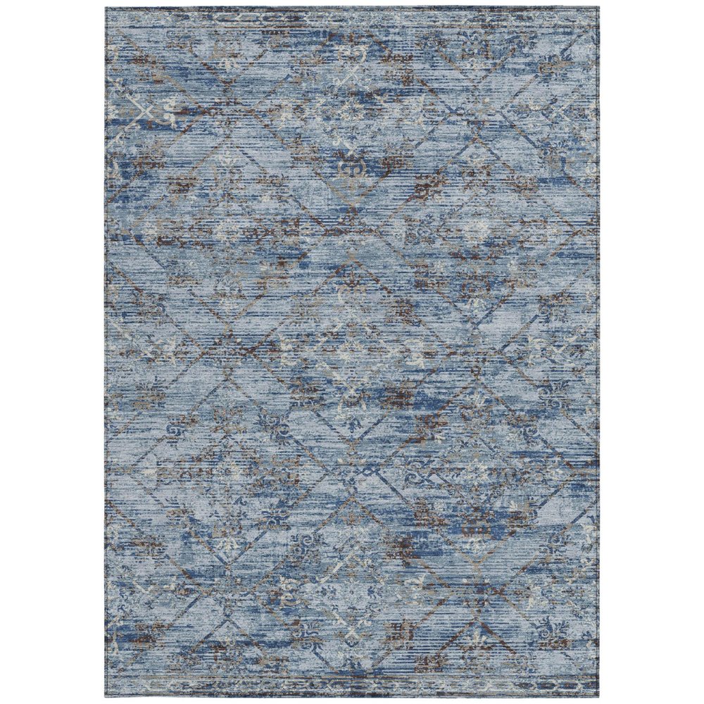 9' X 12' Sky Blue And Ivory Geometric Washable Indoor Outdoor Area Rug HomeRoots