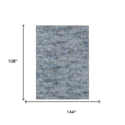 9' X 12' Sky Blue And Ivory Geometric Washable Indoor Outdoor Area Rug HomeRoots