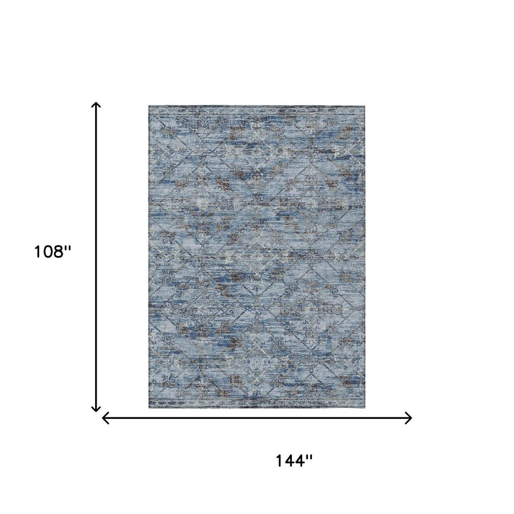 9' X 12' Sky Blue And Ivory Geometric Washable Indoor Outdoor Area Rug HomeRoots