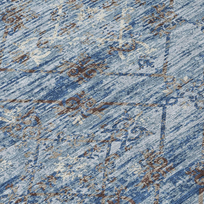 9' X 12' Sky Blue And Ivory Geometric Washable Indoor Outdoor Area Rug HomeRoots