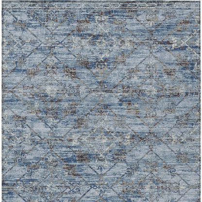10' X 14' Sky Blue And Ivory Geometric Washable Indoor Outdoor Area Rug HomeRoots