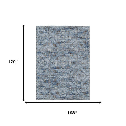 10' X 14' Sky Blue And Ivory Geometric Washable Indoor Outdoor Area Rug HomeRoots