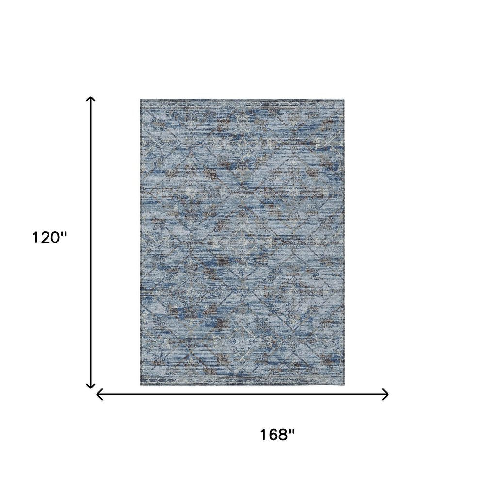 10' X 14' Sky Blue And Ivory Geometric Washable Indoor Outdoor Area Rug HomeRoots