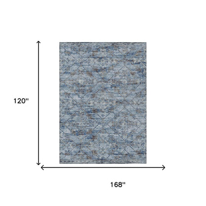 10' X 14' Sky Blue And Ivory Geometric Washable Indoor Outdoor Area Rug HomeRoots