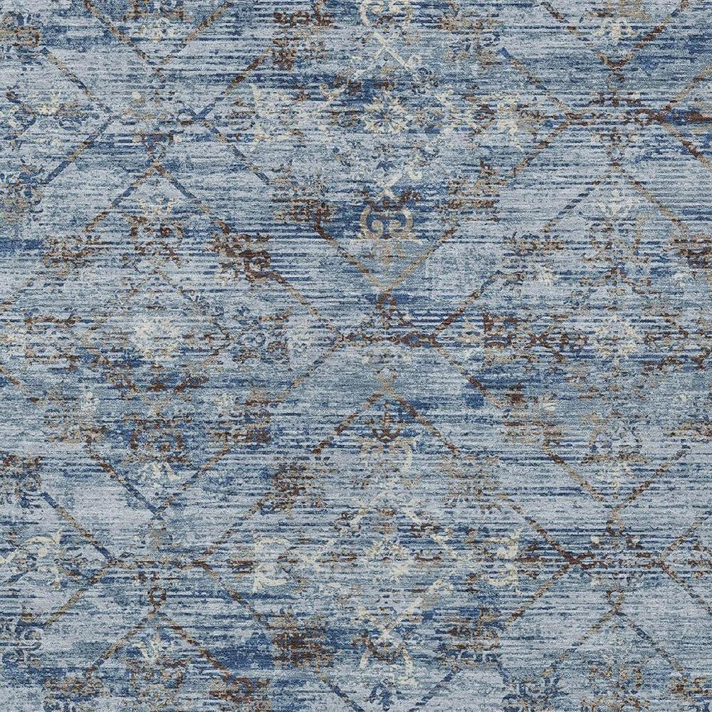 10' X 14' Sky Blue And Ivory Geometric Washable Indoor Outdoor Area Rug HomeRoots
