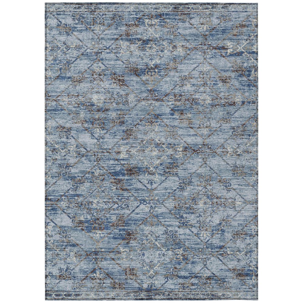 10' X 14' Sky Blue And Ivory Geometric Washable Indoor Outdoor Area Rug HomeRoots
