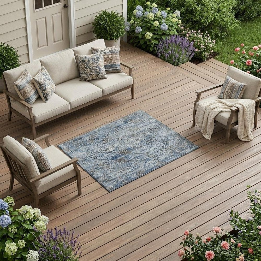 10' X 14' Sky Blue And Ivory Geometric Washable Indoor Outdoor Area Rug HomeRoots