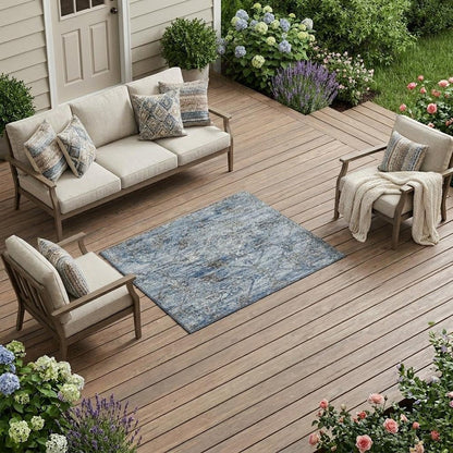 10' X 14' Sky Blue And Ivory Geometric Washable Indoor Outdoor Area Rug HomeRoots