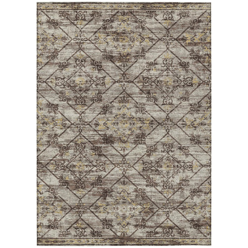 3' X 5' Taupe And Ivory Geometric Washable Indoor Outdoor Area Rug HomeRoots