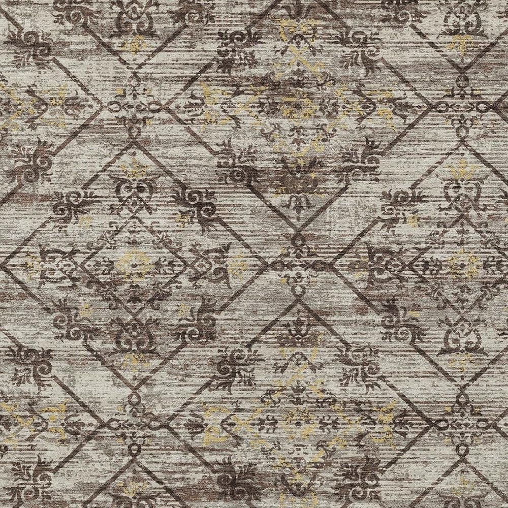 5' X 8' Taupe And Ivory Geometric Washable Indoor Outdoor Area Rug HomeRoots
