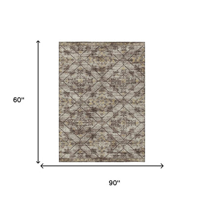 5' X 8' Taupe And Ivory Geometric Washable Indoor Outdoor Area Rug HomeRoots