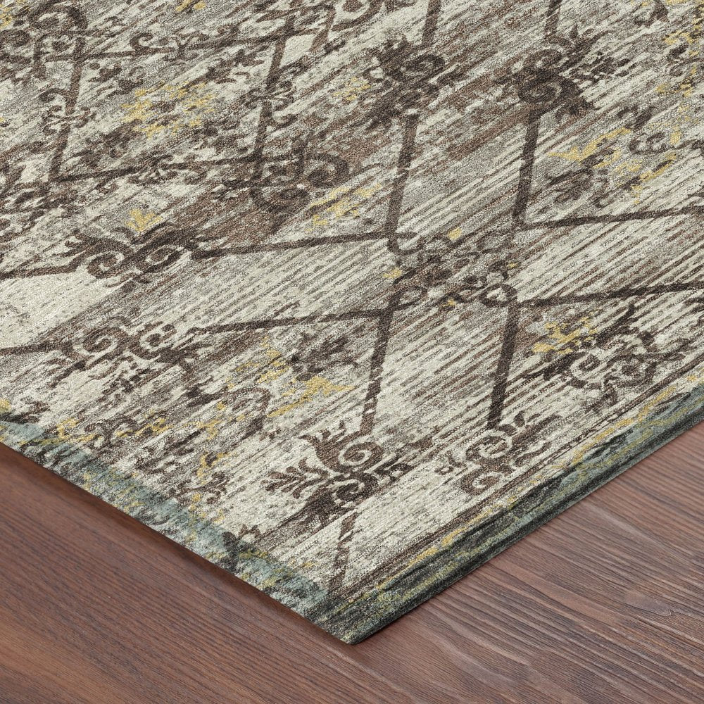 5' X 8' Taupe And Ivory Geometric Washable Indoor Outdoor Area Rug HomeRoots