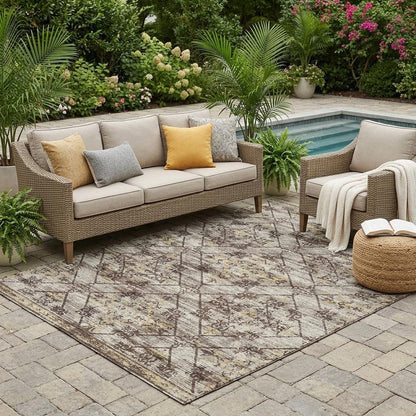 5' X 8' Taupe And Ivory Geometric Washable Indoor Outdoor Area Rug HomeRoots