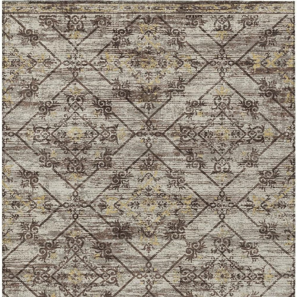 8' X 10' Taupe And Ivory Geometric Washable Indoor Outdoor Area Rug HomeRoots