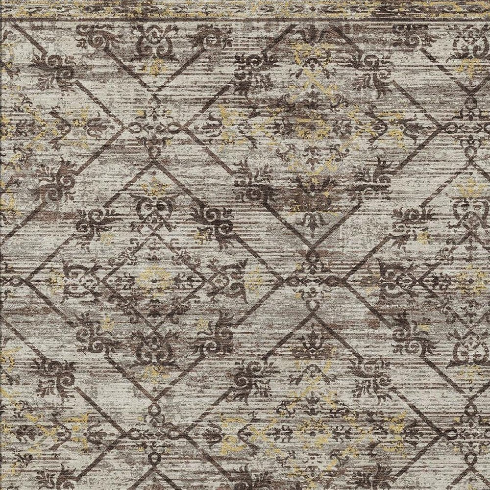 8' X 10' Taupe And Ivory Geometric Washable Indoor Outdoor Area Rug HomeRoots
