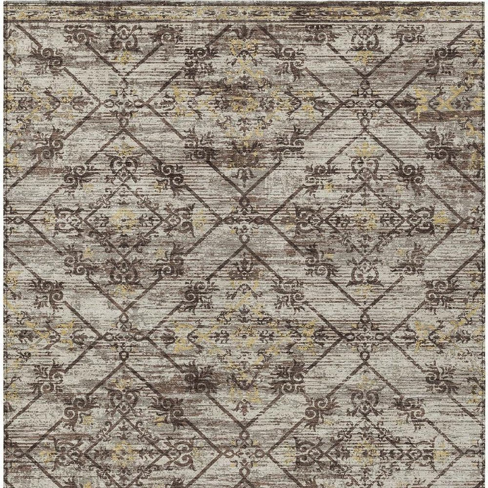 8' X 10' Taupe And Ivory Geometric Washable Indoor Outdoor Area Rug HomeRoots