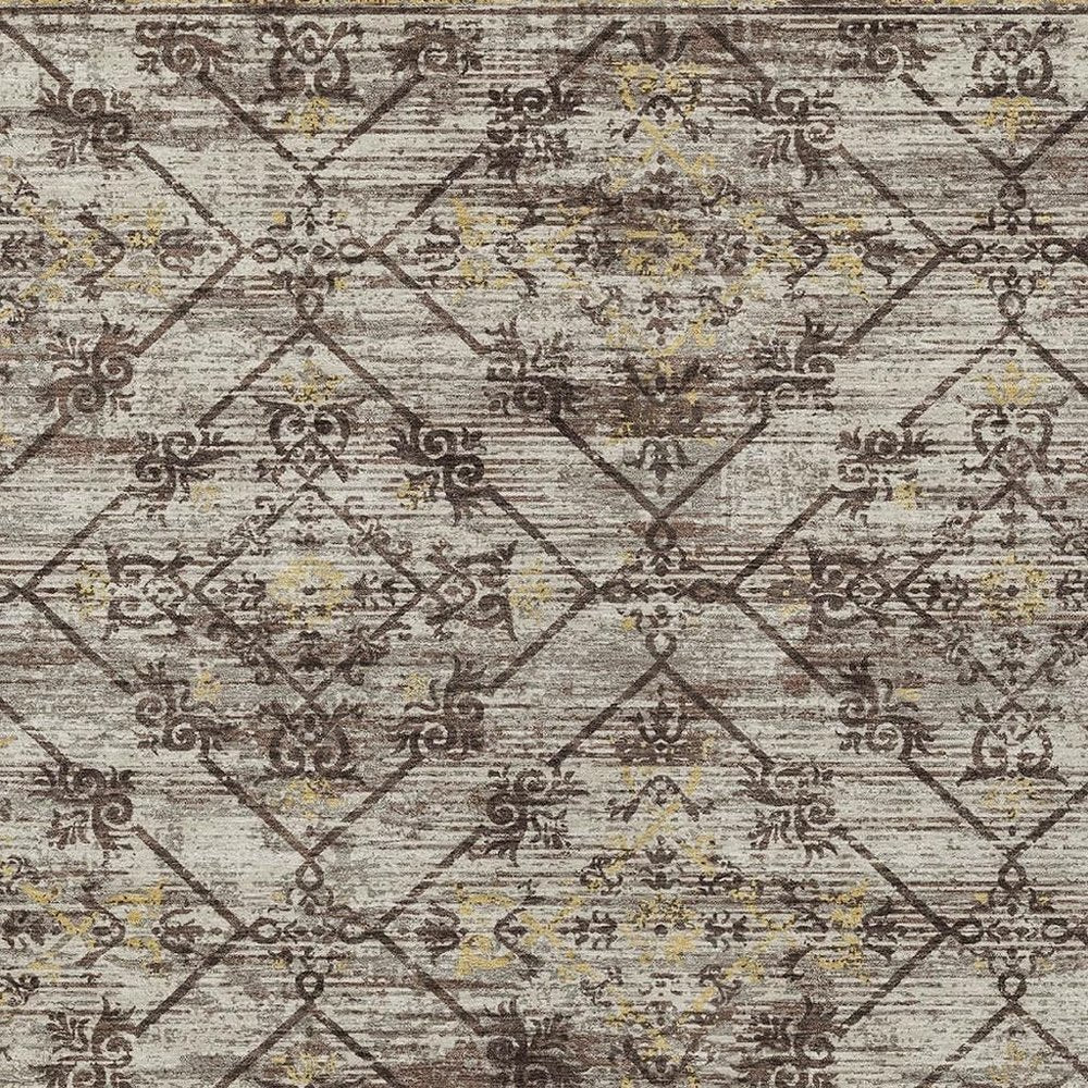 9' X 12' Taupe And Ivory Geometric Washable Indoor Outdoor Area Rug HomeRoots