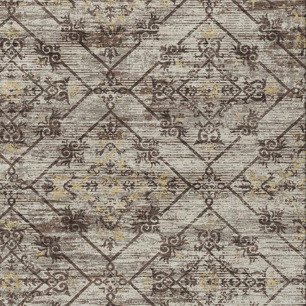9' X 12' Taupe And Ivory Geometric Washable Indoor Outdoor Area Rug HomeRoots