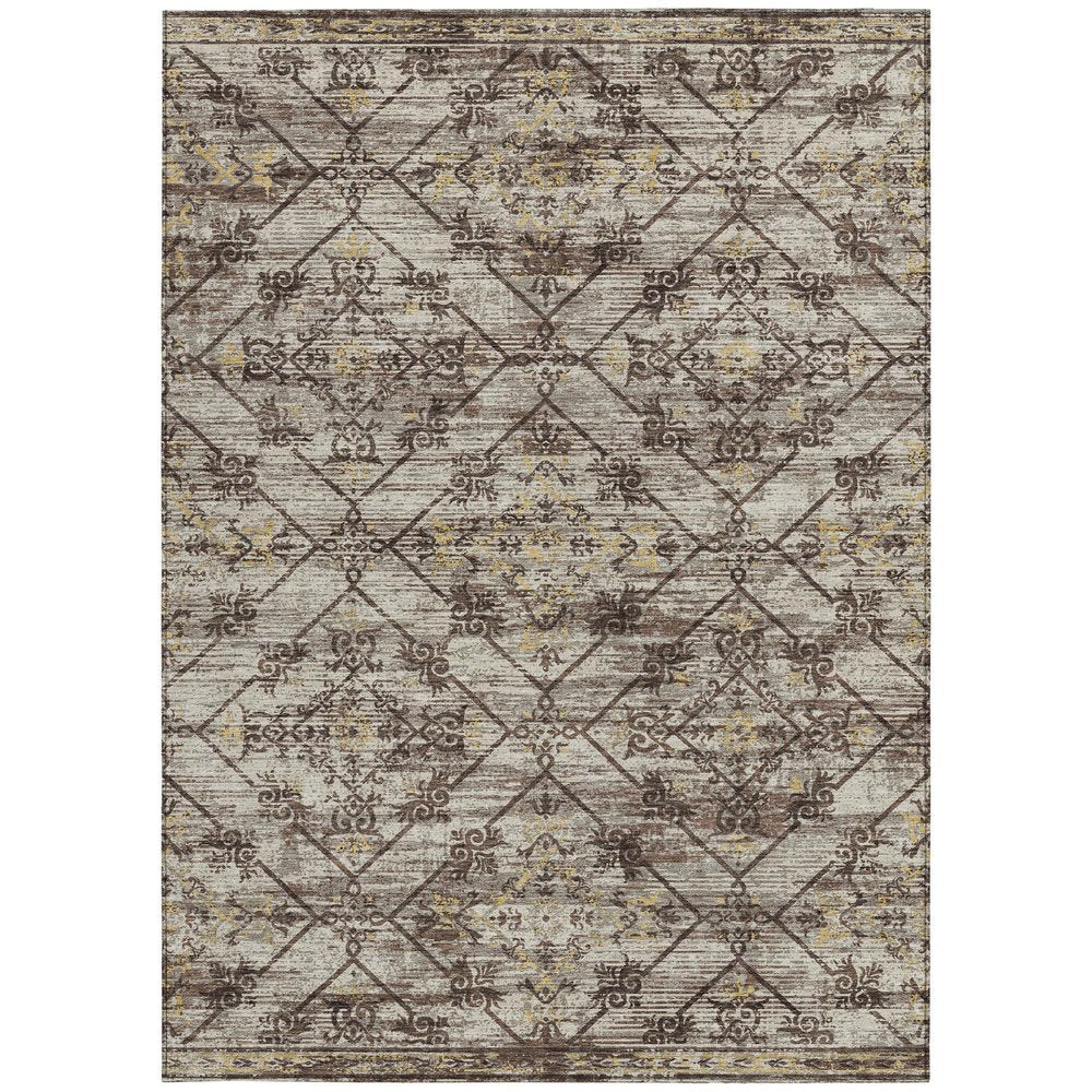 9' X 12' Taupe And Ivory Geometric Washable Indoor Outdoor Area Rug HomeRoots