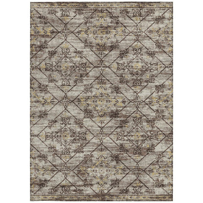 9' X 12' Taupe And Ivory Geometric Washable Indoor Outdoor Area Rug HomeRoots