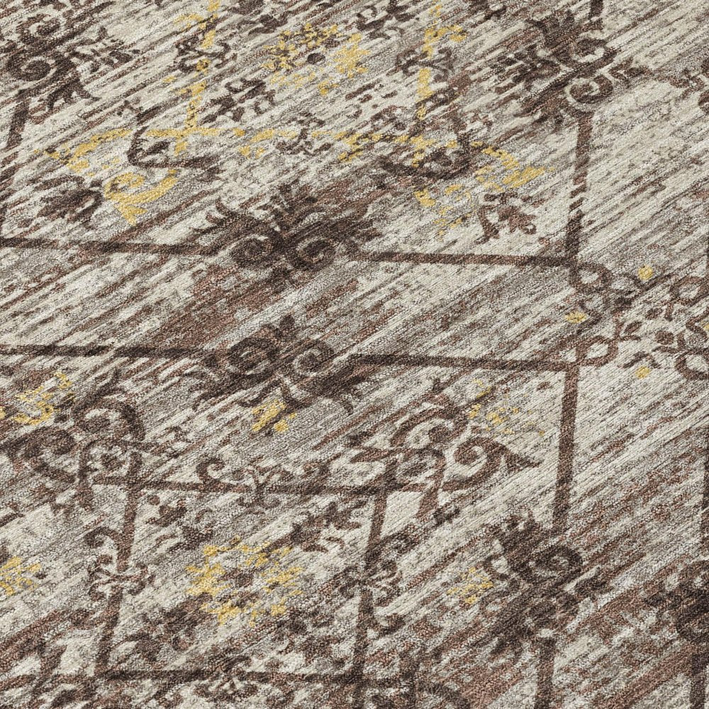 9' X 12' Taupe And Ivory Geometric Washable Indoor Outdoor Area Rug HomeRoots