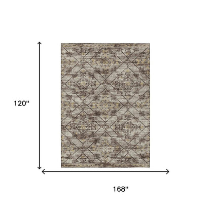 10' X 14' Taupe And Ivory Geometric Washable Indoor Outdoor Area Rug HomeRoots