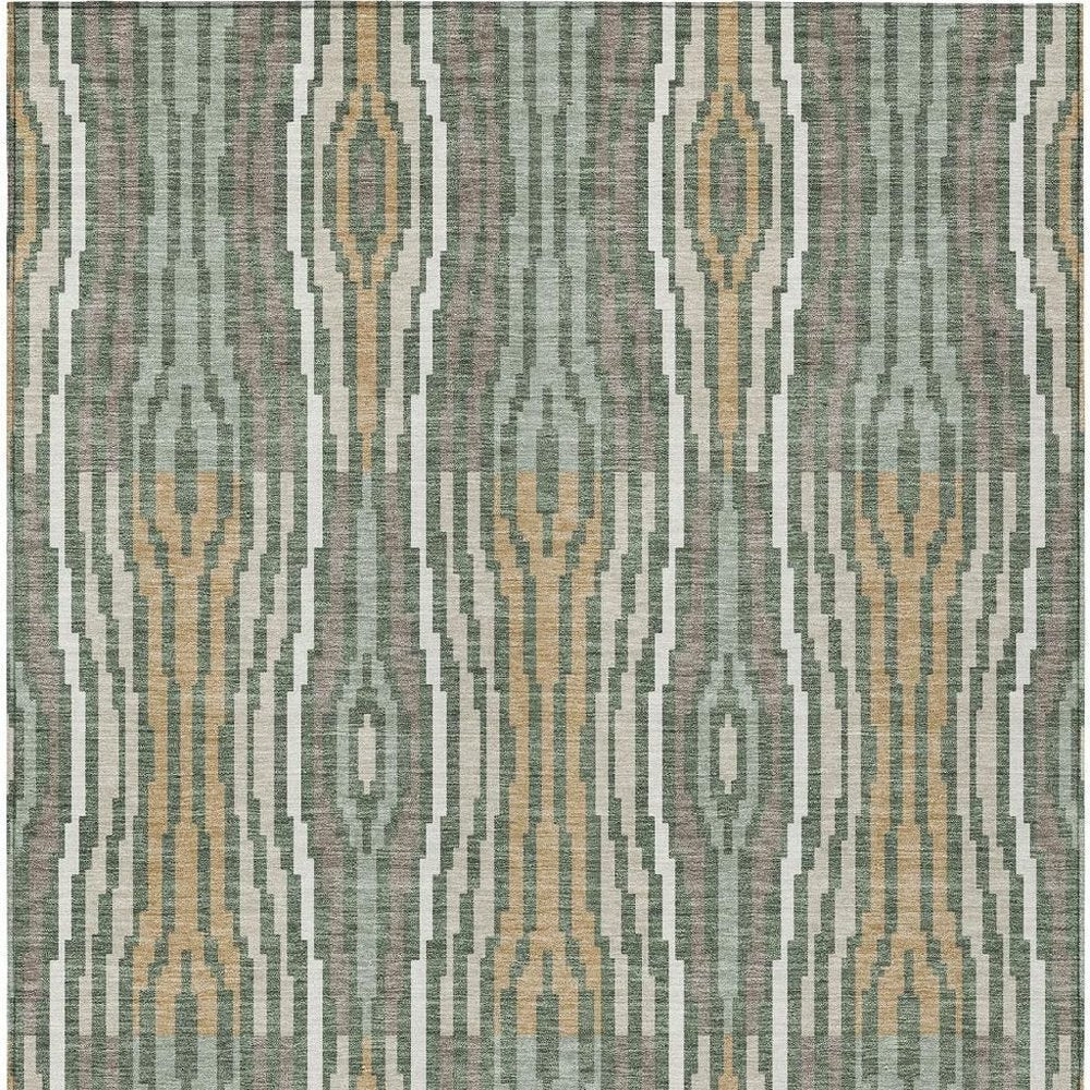 3' X 5' Green And Ivory Geometric Washable Indoor Outdoor Area Rug HomeRoots