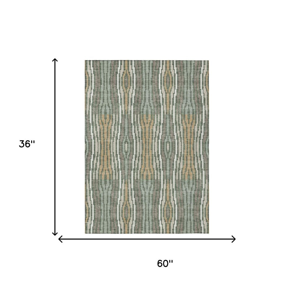 3' X 5' Green And Ivory Geometric Washable Indoor Outdoor Area Rug HomeRoots