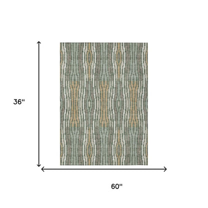 3' X 5' Green And Ivory Geometric Washable Indoor Outdoor Area Rug HomeRoots