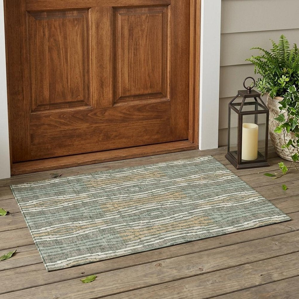 3' X 5' Green And Ivory Geometric Washable Indoor Outdoor Area Rug HomeRoots