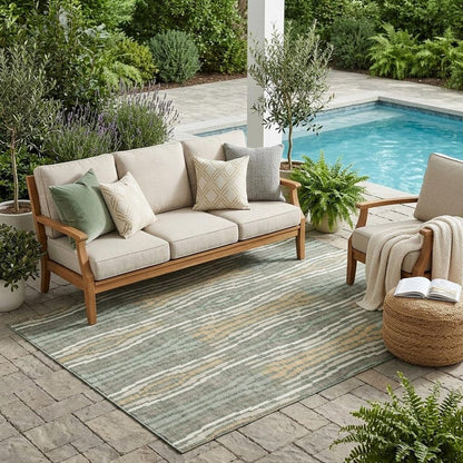 5' X 8' Green And Ivory Abstract Washable Indoor Outdoor Area Rug HomeRoots