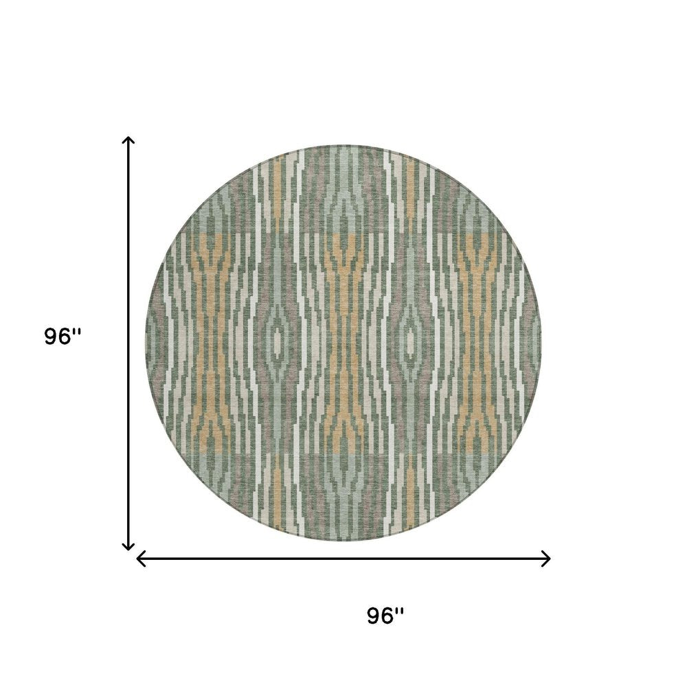 8' Green And Ivory Round Abstract Washable Indoor Outdoor Area Rug HomeRoots
