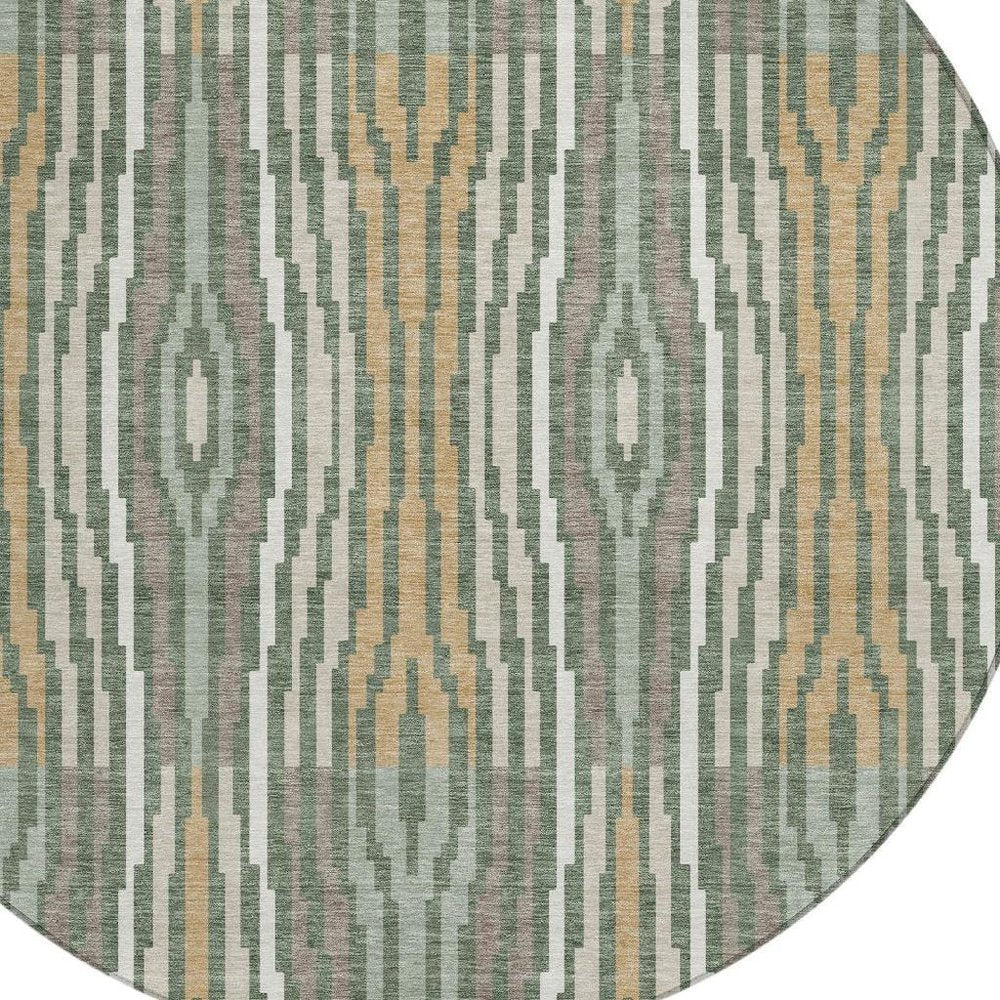 8' Green And Ivory Round Abstract Washable Indoor Outdoor Area Rug HomeRoots