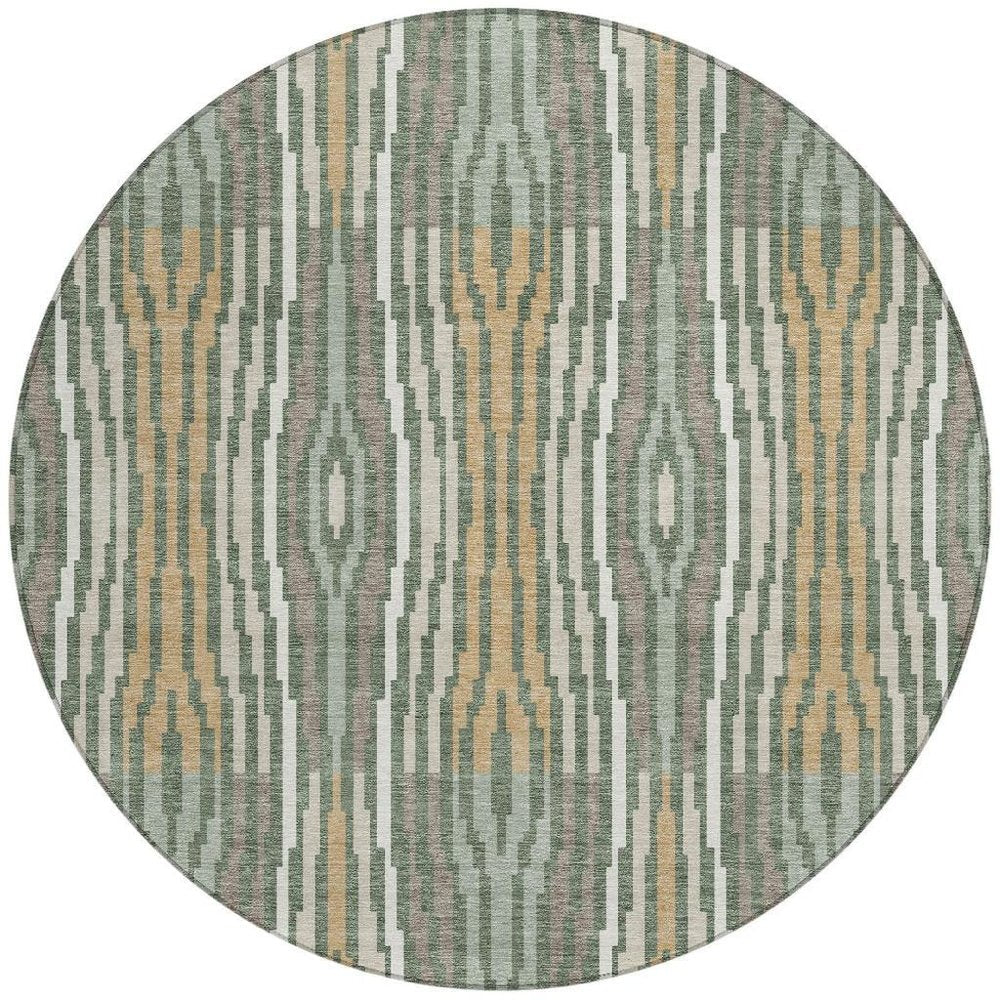 8' Green And Ivory Round Abstract Washable Indoor Outdoor Area Rug HomeRoots