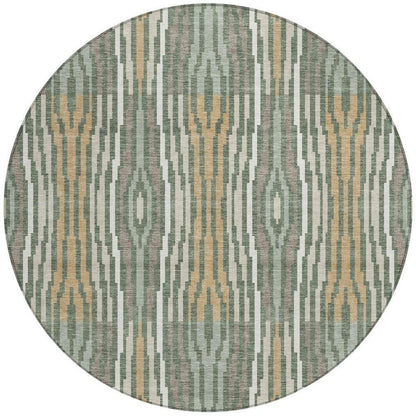 8' Green And Ivory Round Abstract Washable Indoor Outdoor Area Rug HomeRoots