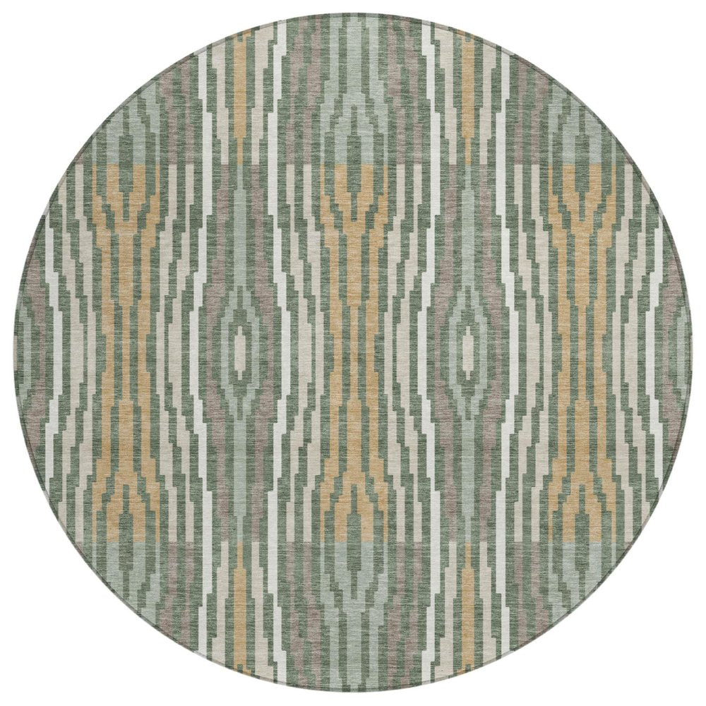 8' Green And Ivory Round Abstract Washable Indoor Outdoor Area Rug HomeRoots